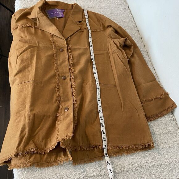 Suzanne Somers Camel Color‎ Snap Up Jacket Western V-neck Fringe Women’s Large - Picture 11 of 13